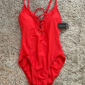 Red one piece bathing suit